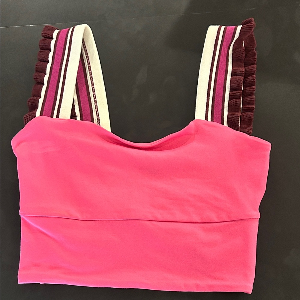 FP Movement by Free People Pink Crop Tank with Striped Ruffle Straps